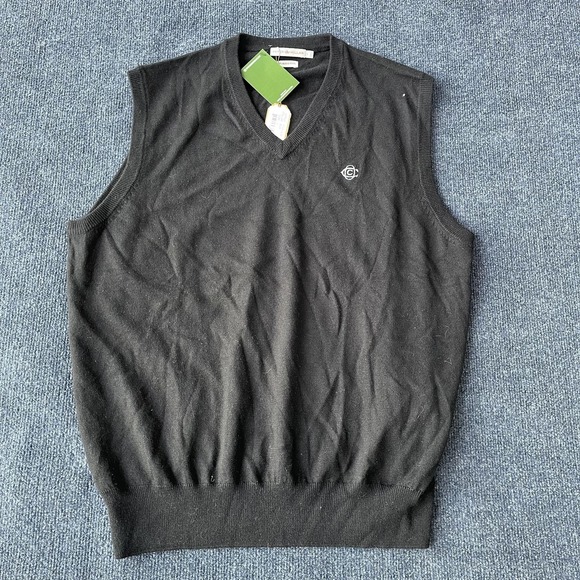 Peter Millar Sweater Vest Mens Large Black 100% Merino Wool V Neck Golf MC00532